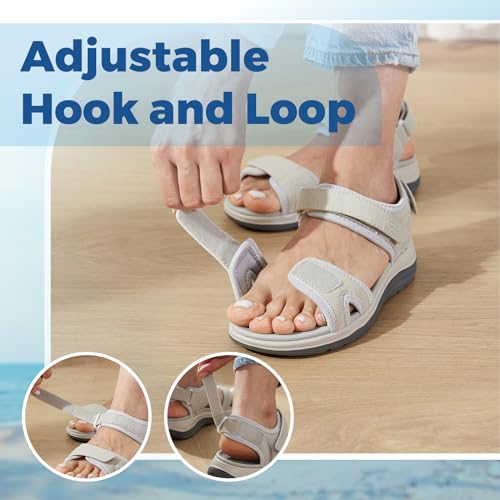 Image of FitVille Women's Orthopedic Wide Sandals Strappy Arch Support Flat Sandals for Plantar Fasciitis & Swollen Feet | Adjustable Ankle Strap