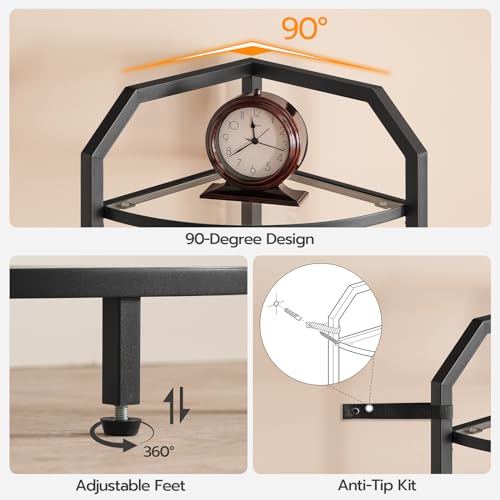 Hoobro 5-Tier Corner Shelf Stand, Black Corner Bookshelf, Tempered Glass Shelves thumb #6