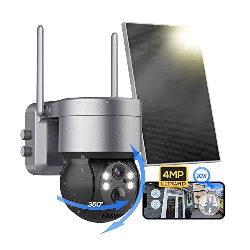 Vikylin Solar Security Cameras Wireless Outdoor, Ultrahd 4Mp 2.5K 360° Battery Powered Ptz Camera Outdoor, Wifi Home Security, Ai Motion Detection, 2-Way Talk, Color Night Vision, Cloud/Sd #TOP4