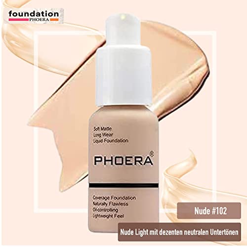 Glamza Full Coverage Makeup Set With Foundation (102 Nude), Concealer Stick (102 Neutral), Setting Powder (Cool Beige), Make Up Pad & Sponge - Complete Face Cosmetics Kit For Women #TOP1