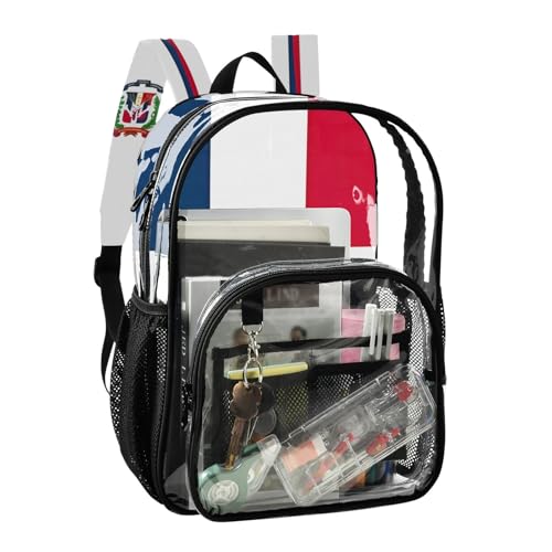 Travel Clear Backpack Floral Girls Backpack Kids Boys Approved Plastic Bag Large Dominican Republic Flag2