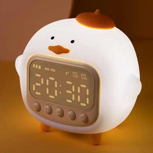 かわいいアヒルの目覚まし時計 ナイトライト 子供の楽しいアヒルの子ウェイクアップランプ 目覚まし時計 子供の寝室の装飾用ナイトライト 睡眠トレーニング時計 誕生日ギフト