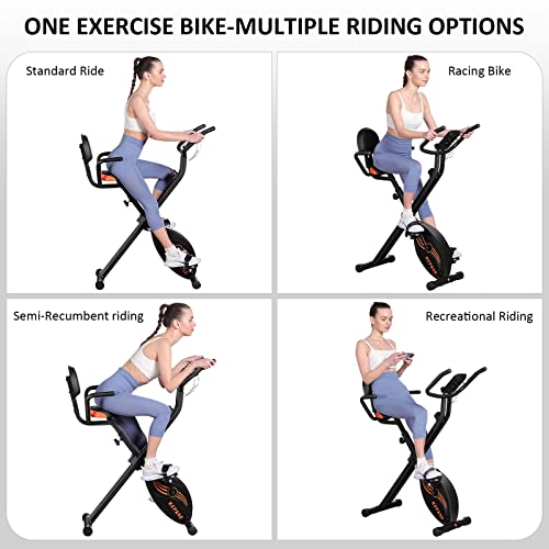Kepane Exercise Bike Foldable Stationary Exercise Bikes Upright Portable Indoor Cycling Bike 8 Levels Magnetic X-Bike 300Lb Seat Backrest Adjustments Orange #TOP6