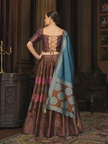 Image of PURVAJA Women's Kanjiwaram Semi-Stitched Lehenga choli