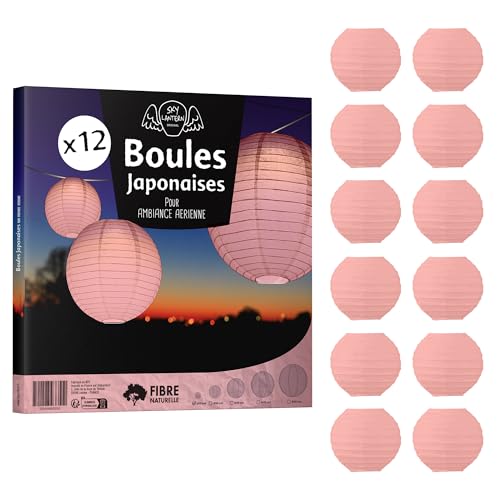 12x Lanterne Papier 10 cm Rose Blush - Suspension Boule Papier 10 cm (12'') type Lanterne Japonaise pour Decoration Mariage - 12 pièces - Le must de la Gamme...