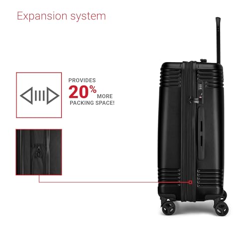 Image of bugatti Nashville Collection 24 Inch Hard Shell Luggage for Airplanes, Mid Size Hardside Expandable Suitcase with 360-Degree Spinner Wheels, Retractable Handle, Black