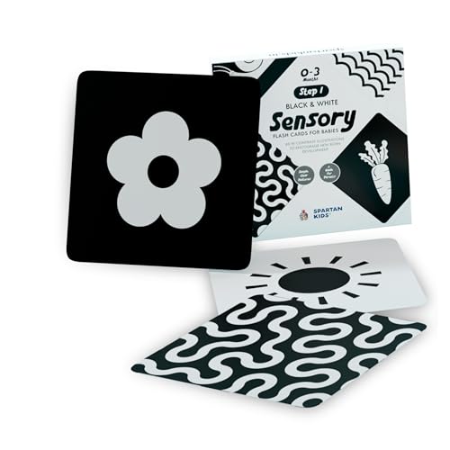 Image of SPARTAN KIDS Black and White Flash Cards for Babies & Infants - Brain Stimulation & Early Learning Developmental Toys for Toddlers, High-Contrast Visual Stimulation Cards - 40 Cards