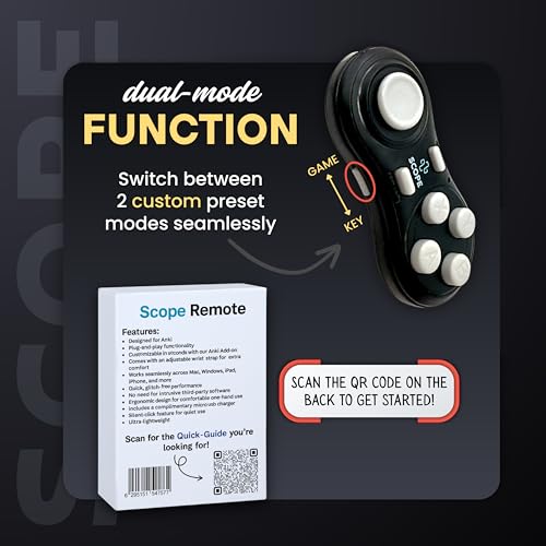 Image of Scope Remote- Remote for Anki. Customizable with Anki Add-on, Compatible with Windows, Mac, iOS, iPad, and Android. Anki Clicker, Anki Controller. Midnight Black, Standard (8 Hours Battery)