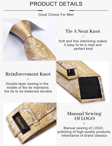 Image of DiBanGu Silk Floral Ties for Men Woven Paisley Necktie and Tie Clip Handkerchief Cufflinks Set for Party Wedding