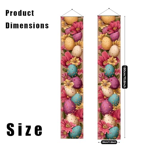 Image of Colorful Floral Easter Egg Banner 2 Pack Vertical 11.81 x 70.87 Inch Floral Egg Pattern Spring Easter Decorations Porch Garden Outdoor Event Display