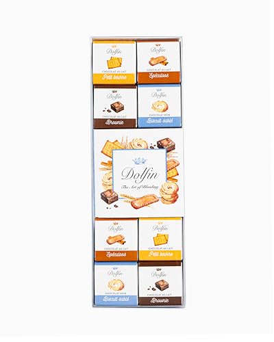 Dolfin Panache Surtido de Chocolate - Galettas - 24 Piezas de cuadrados de chocolate - 4 Sabores Deliciosos - Dulces y Chocolate Gourmet - Ideas de Regalo para Cumpleaños
