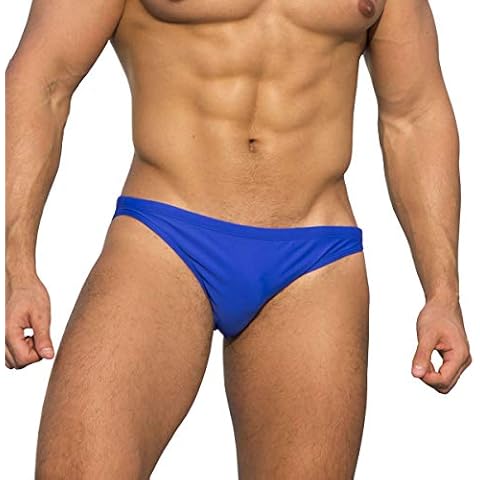 EASEJUICY Men's Swimwear Sexy Bikini Solid Swimming Briefs Low Waist Drawstring, Blue, X-Large Cover