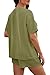 RUBZOOF Women's 2 Piece Shorts Set Casual Summer Ribbed Textured Knit Loose Crew Neck Lounge Sets Fashion Outfits Sweatsuits Army Green L