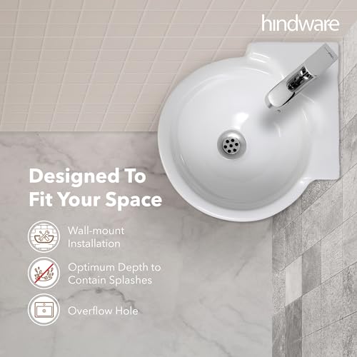 Image of Hindware Classic Corner Wall Hung Wash Basin for Bathroom | Made of Ceramic | Star White | Compact Design