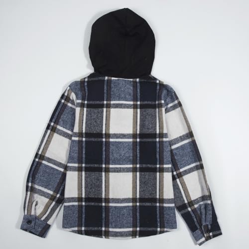 Image of Boys Girls Flannel Shirts Plaid Hoodies Fall Fashion Button Down Shirts | Long Sleeve Shirts Hooded Lightweight Jacket, Perfect for School Mornings, Leaf Piles,Camping, Bonfires, Weekend Adventures