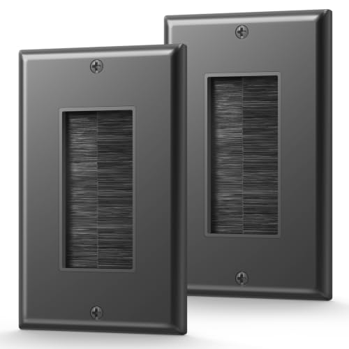 Image of Brush Wall Plate, Single Gang Wall Plate Cable Pass Through for Low Voltage Wires, Cord Hider for Wall Mount TV, 2-Pack, Black