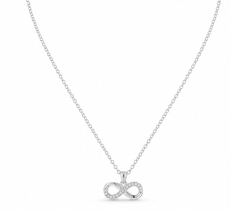Silver Infinity Pendant Necklace with Crystal Stones, Delicate Chain, Women's Jewellery-image-23