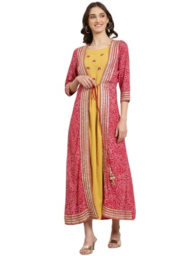Image of SHOWOFFFF Women Solid Two-Piece Anarkali Ethnic Kurta | Round Neck Sleeveless Cotton Kurta for Womens | Regular Fit Ankle Length Kurta for Women's