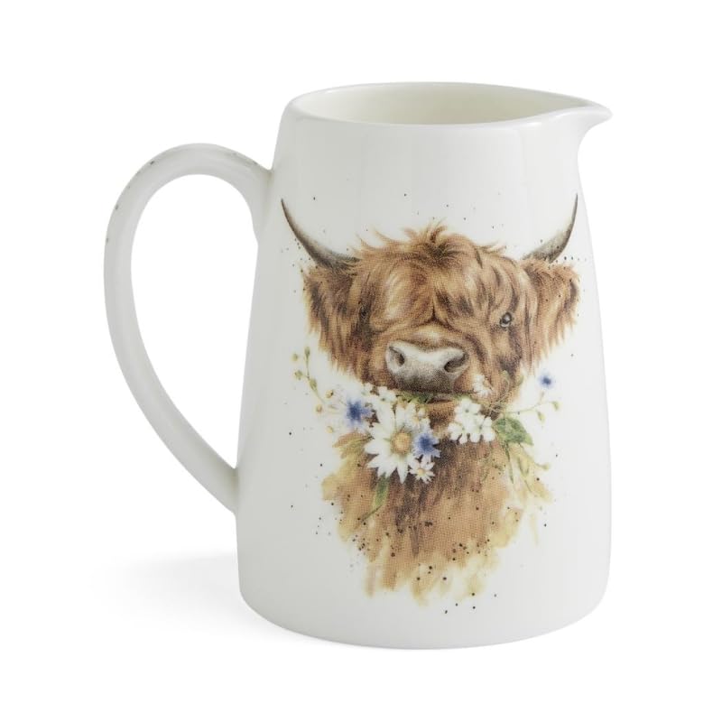 Royal Worcester x Wrendale Designs Highland Cow Posy Jug (125ml) – Fine Bone China Mini Jug for Milk, Cream or Flowers with Animal Illustration
