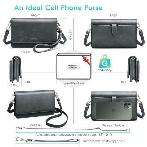Image of nuoku Women Small Crossbody Bag Cellphone Purse Wallet with RFID Card Slots 2 Straps Wristlet