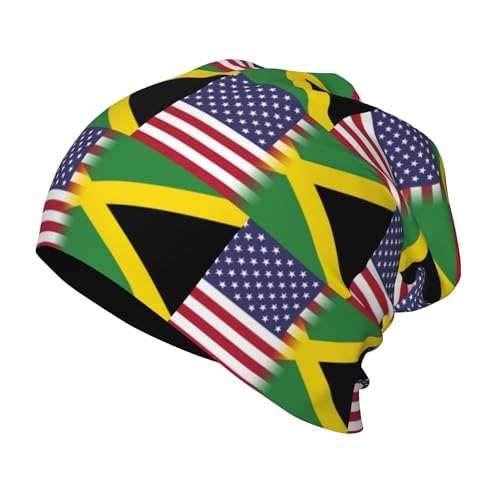 American Flag and Jamaican Flag Kids Leisure Elastic Knitted Hat Junior Large Size Knit Cap Child Beanie Black