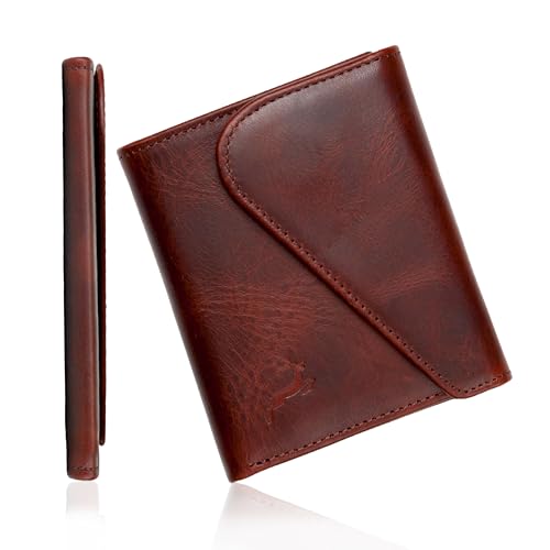 Slim Wallets for men | handmade Modern Minimalist front Pocket wallets | 6-12 Cards Geniune leather rfid wallet for men | Gift wallets with magnatic closure (Premium, Dark Brown)