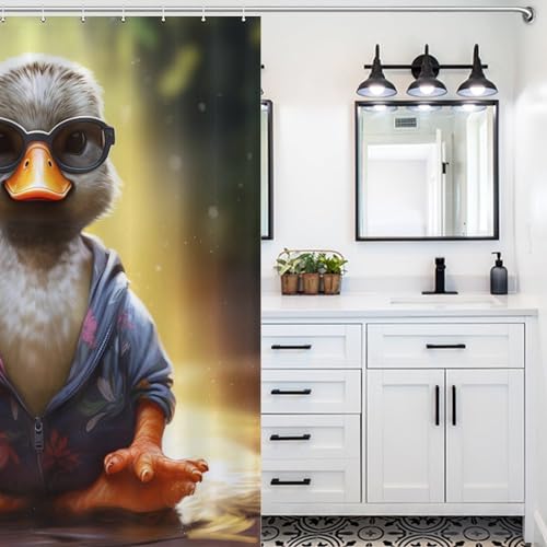 Rideau de douche canard en tissu polyester imperméable lavable pour baignoire 152x183cm - 5