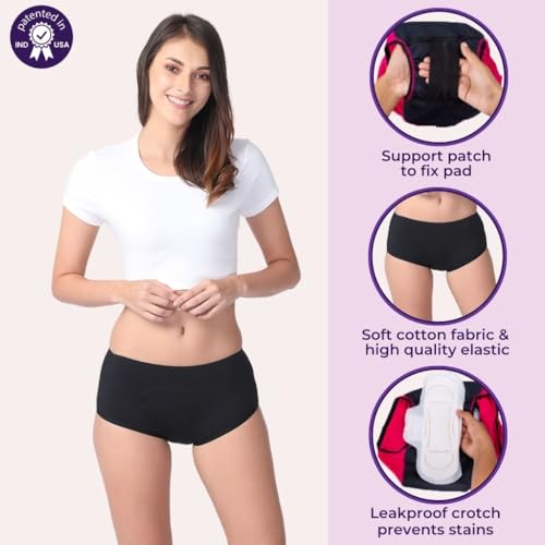 Image of Adira | Period Panty Boxer for Women | Boxer Fit for High Flow | with Support Patch for Pad | Leakproof & Skin Friendly | for School, Travel & Work | Patented | Pack of 2