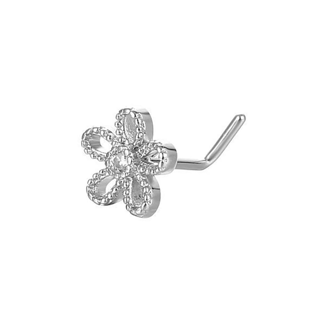 20G Stainless Steel Flower Nose Studs Rings Simple Silver Daisy Flower L-Shaped Nose Ring Dainty Nose Piercing Jewelry