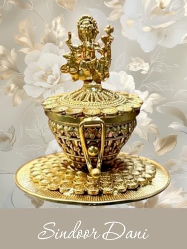 Image of Denique Brass Sindoor Box Gold Plated Sidoor Box Ganesha Idol sindoor box /Wedding Gift /Pooja Accessory /Kumkum box(Round Stand Ganesh SindurDani)