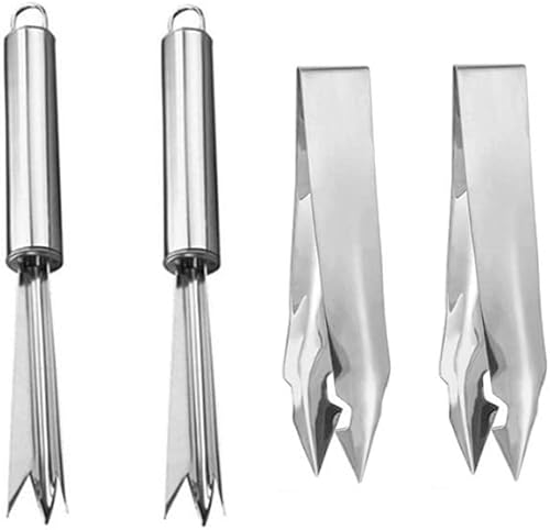 Juego de 4 herramientas de extracción de pelador de ojos de piña, cortador de ojos de piña en forma de V de acero inoxidable, tenedor de extracción