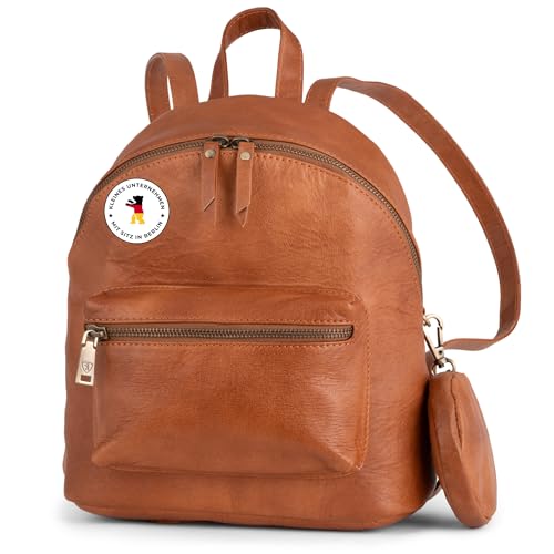 Berliner Bags Vintage Rucksack Kelly, Kleiner Tagesrucksack aus Leder mit abnehmbarem runden Etui, für Damen - Braun