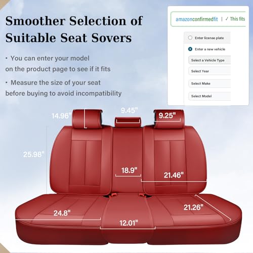 Image of Coverado Rear Seat Covers, Faux Leather Car Seat Cover Back Seat, Dog Back Seat Cover, Red Backseat Car Covers, 3-Pieces Waterproof Seat Covers, Universal Car Seat Protector Fit Most Cars