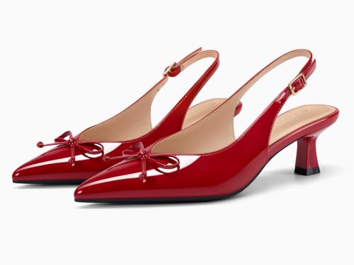 Image of Coutgo Womens Slingback Kitten Low Heels Dress Shoes Closed Pointed Toe Bow Tie Slip on Office Work Pumps