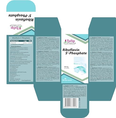 Tulip BioPharma Vitamin B2 (Riboflavin 5'-Phosphat) 250mg 120 Kapseln, Laborgeprüft, Hochdosiert, Nicht GVO & Glutenfrei