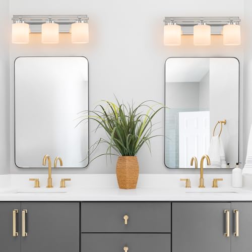 BrkNit 3 Light Modern Bathroom Light Fixtures Over Mirror, Chrome Vanity Lights for Bathroom Wall Sconces with Milky White Glass Shades, E26 Socket (Bulbs Not Included) by BrkNit - Image 6