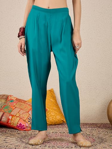 Image of VredeVogel Women's Beads Embroidered Silk Blend Kurta Pant Set with Organza Dupatta | Perfect for Festive & Casual Ethnic Kurta Set for Women