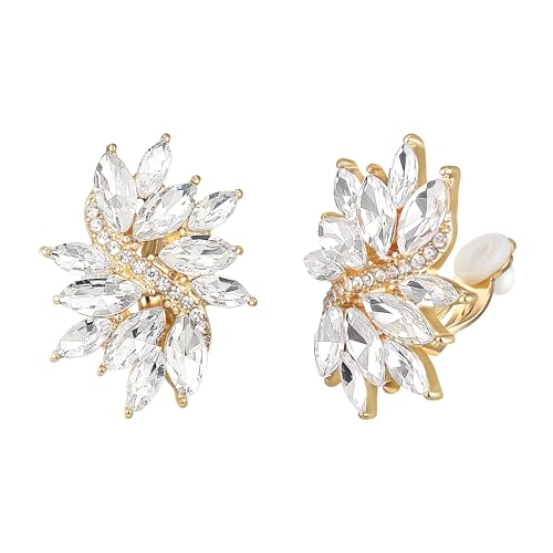 Aretes Clip On Rhinestone para Mujer Vintage