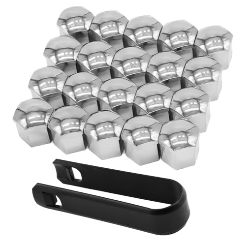 Tweozhui 20 Piezas Tapones Rueda Coche, Tapas de Tuercas Rueda, 17 mm Cubierta Llanta a Prueba, Cubiertas de Tuercas Hexagonales Cromadas, Compatible con la Mayoría de los Tornillos de Ruedas, Plata