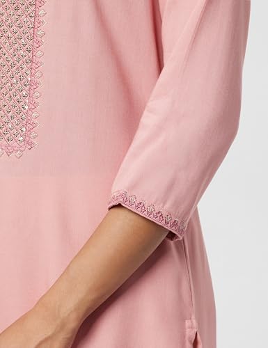 Image of Soch Womens Peach Rayon Mandarin Collar Kurta with Sequins