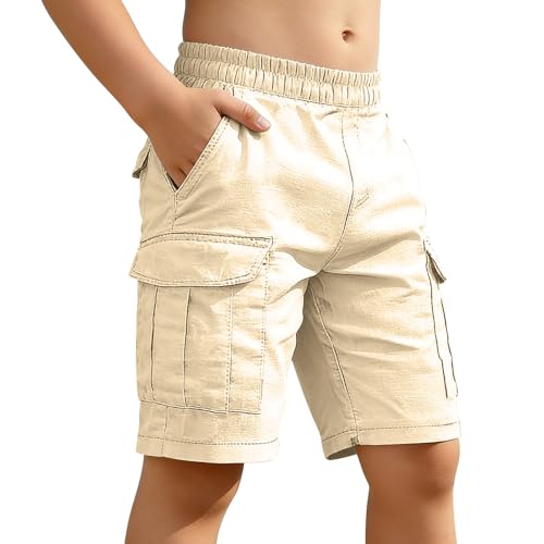 New Summer Style Boys' Trousers Fashionable Work Pants for Medium and Large Children. Short Pants (Khaki, 13-14 Years)