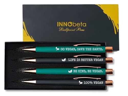 InnoBeta Vegan Gifts Ballpoint Pen Set of 4 Gifts for Vegans for Birthday Christmas