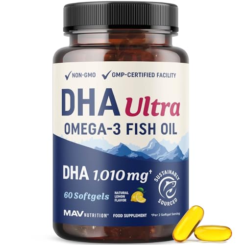 DHA Ultra 1 010MG | Prenatal Development Brain & Cognitive Health Support | Omega 3 Fish Oil | 1 414MG Total Omega-3s | High Strength DHA Supplements | Sustainably Sourced Gluten-Free | 60 Ct.