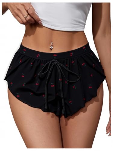 Image of MakeMeChic Women's Pajama Bottoms Floral Print Tie Front Micro Short Side Slit Summer Lounge Shorts