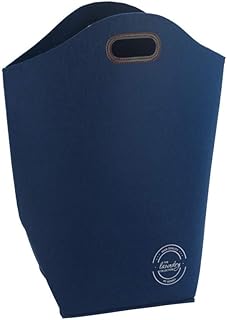 WENKO Panier à linge Feutre bleu - Panier à linge, 2 compartiments et capot rabattable Capacité: 42 l, Polyester, 45 x 60 x 25 cm, Bleu foncé