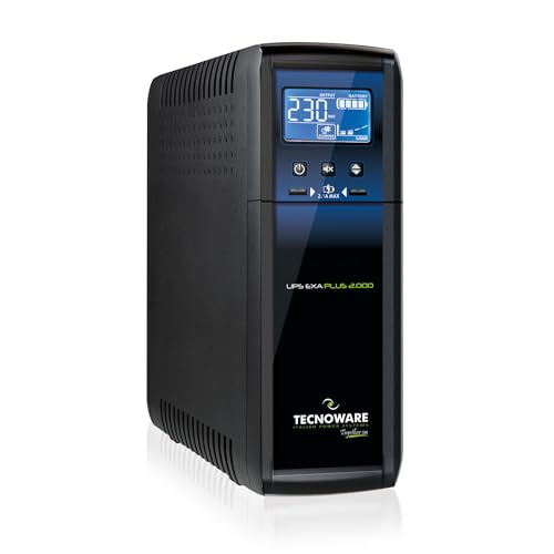 Tecnoware Power Systems - USV EXA PLUS 2000 , Blackout-Schutz für Gaming-PCs und Konsolen , AVR-Technologie , USB-Anschlüsse , 20Min Autonomie PC , 50Min Konsole , 2000VA