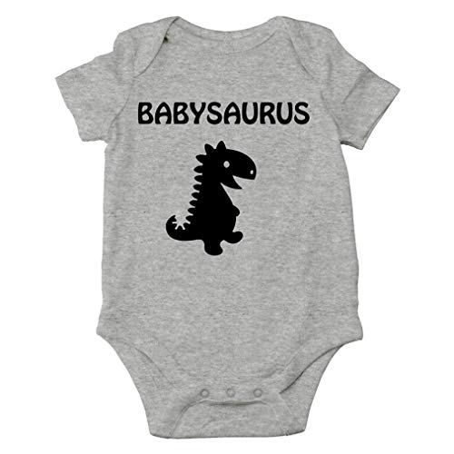AW Fashions Babysaurus Baby Bodysuit Funny Cute Infant Outfit Newborn Clothes Boys & Girls Unisex Romper (6 Months, Sports Grey)