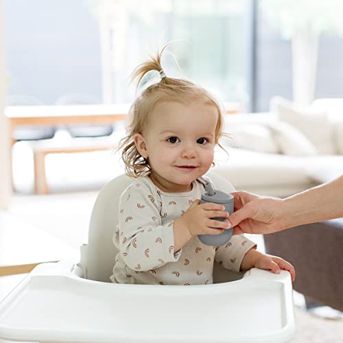 ezpz Mini Cup + Straw Training System - 9 Months+ (Gray) - 100% Silicone Training Cup for Infants + Toddlers - Designed by a Pediatric Feeding Specialist