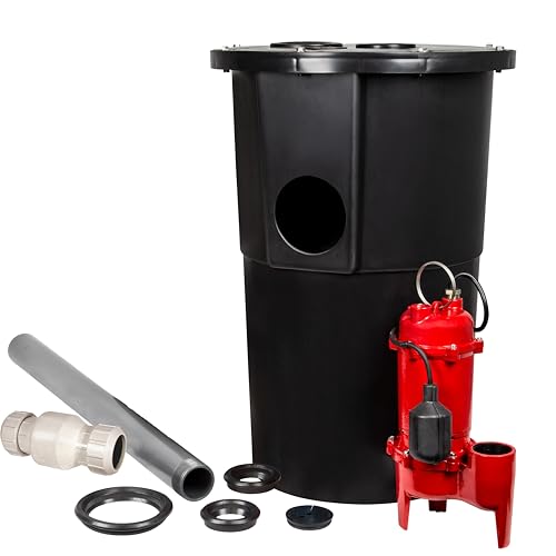 Red Lion RL-WCS50TA 115 Volt, 1/2 HP, 5600 GPH Automatic Sewage System with Cast Iron Pump and 18-inch x 30-inch Basin, Red/Black, 14942749