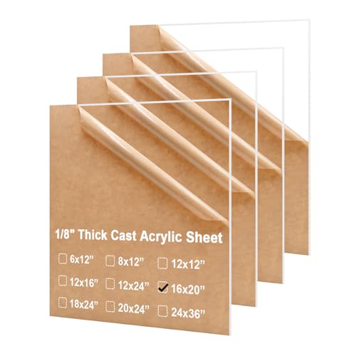 Image of KINLINK 16x20 Acrylic Sheets, 1 /8inch (3mm) Clear Plexiglass Sheets, Transparent Plasitc Board with Protective Paper for DIY Project, Craft, Picture Frames, Sign, Weding invitaton, 4 Pack